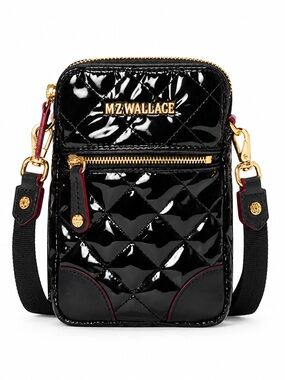 MZ WALLACE Black Quilted Patent Crossbody with Gold Hardware
